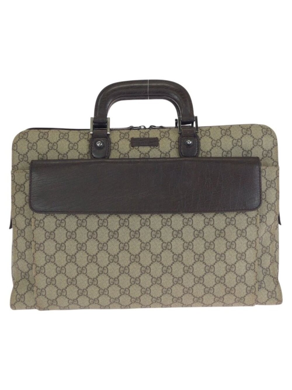 Gucci Beige Dark Brown GG Supreme Canvas Leather Business Briefcase